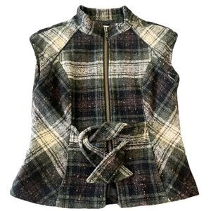 CABI 611 All Tied Up Zip Plaid Tweed Sleeveless Vest Medium Preppy